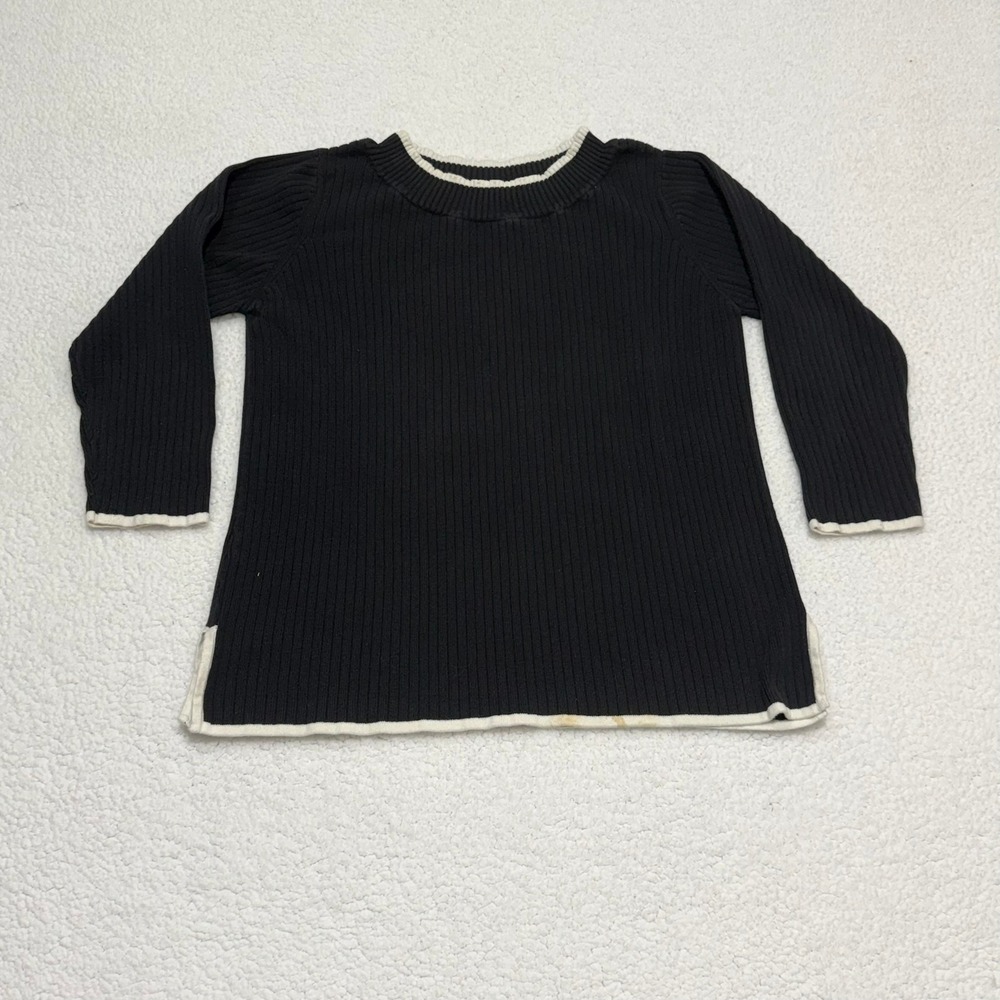 Bob Mackie Studio Women Black Ribbed Knit Cotton Sweater‎ Large